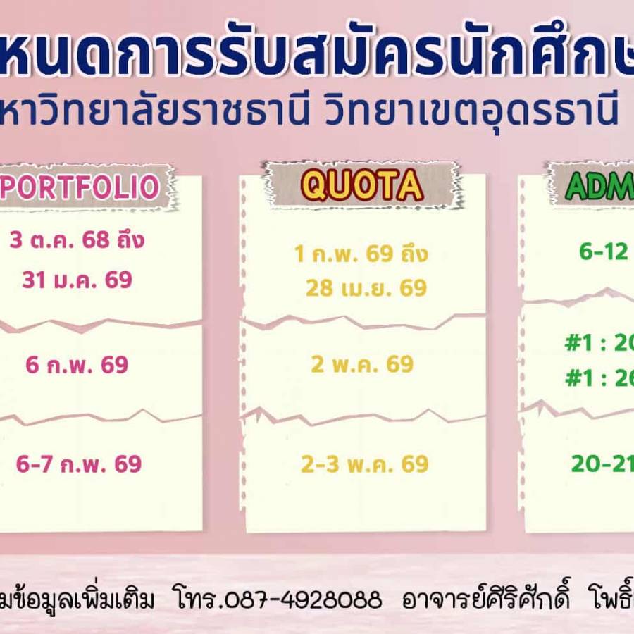 กำหนดการรับสมัครนักศึกษา ปีการศึกษา 2569
